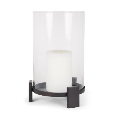 70676 - Price Large Matte Black-Brown Metal w/ Glass Hurricane Candle Holder