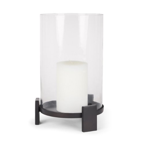70676 - Price Large Matte Black-Brown Metal w/ Glass Hurricane Candle Holder