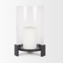 70676 - Price Large Matte Black-Brown Metal w/ Glass Hurricane Candle Holder