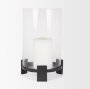 70676 - Price Large Matte Black-Brown Metal w/ Glass Hurricane Candle Holder