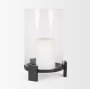 70676 - Price Large Matte Black-Brown Metal w/ Glass Hurricane Candle Holder