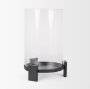 70676 - Price Large Matte Black-Brown Metal w/ Glass Hurricane Candle Holder