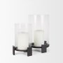 70676 - Price Large Matte Black-Brown Metal w/ Glass Hurricane Candle Holder