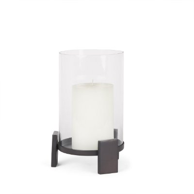 70677 - Price Small Matte Black-Brown Metal w/ Glass Hurricane Candle Holder