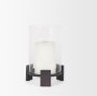 70677 - Price Small Matte Black-Brown Metal w/ Glass Hurricane Candle Holder
