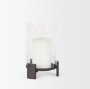 70677 - Price Small Matte Black-Brown Metal w/ Glass Hurricane Candle Holder