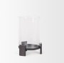 70677 - Price Small Matte Black-Brown Metal w/ Glass Hurricane Candle Holder