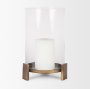 70678 - Price Large Antiqued Gold Metal w/ Glass Hurricane Candle Holder