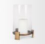 70678 - Price Large Antiqued Gold Metal w/ Glass Hurricane Candle Holder