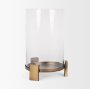 70678 - Price Large Antiqued Gold Metal w/ Glass Hurricane Candle Holder