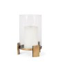 70679 - Price Small Antiqued Gold Metal w/ Glass Hurricane Candle Holder