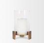 70679 - Price Small Antiqued Gold Metal w/ Glass Hurricane Candle Holder