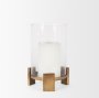 70679 - Price Small Antiqued Gold Metal w/ Glass Hurricane Candle Holder