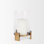 70679 - Price Small Antiqued Gold Metal w/ Glass Hurricane Candle Holder