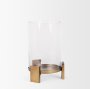 70679 - Price Small Antiqued Gold Metal w/ Glass Hurricane Candle Holder