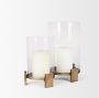 70679 - Price Small Antiqued Gold Metal w/ Glass Hurricane Candle Holder
