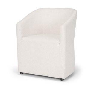 Sondra Barrel Back Dining Arm Chair | Oatmeal Fabric w/ Wood