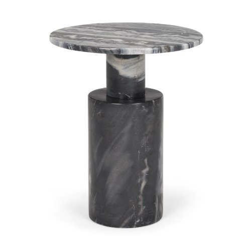 70876-AB - Taite Solid Dark Gray Marble Pedestal Accent Table