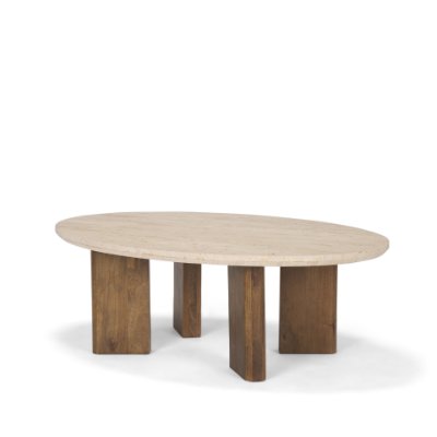 70879-AB - Syona Travertine + Mango Wood leg Oval Coffee table