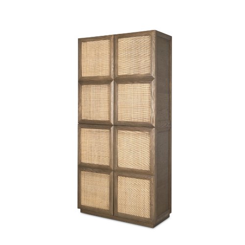 70816 - Sina Brown Oak Wood w/ Natural Rattan 2 Door Curio Cabinet