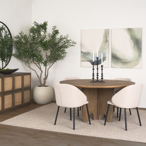 70814-AB - Sonomi Brown 59" Round Solid Rubber Wood w/Oak Tabletop Dining Table