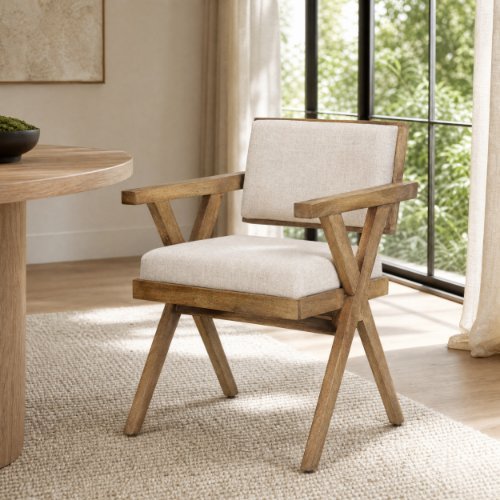 68504 - Topanga I Cream Fabric Wrap Medium Brown Wooden Frame Dining Chair