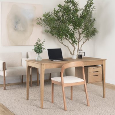 70813 - Nobu Oak Wood w/ Cream Fabric Open Back Dining Chair