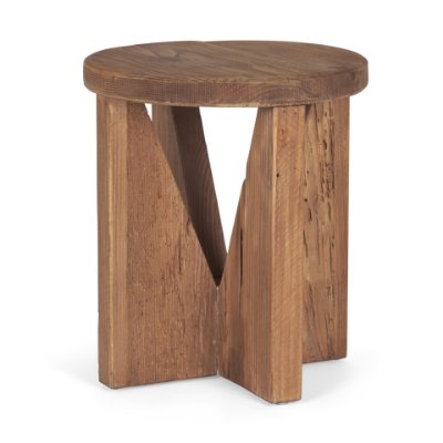 70887 - Tahlia Round Natural Brown Wood w/ Angled Legs Stool