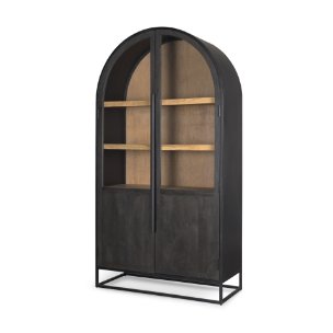 Sloan 42W x 80H Black Wood W/Black Metal Frame Arched Cabinet