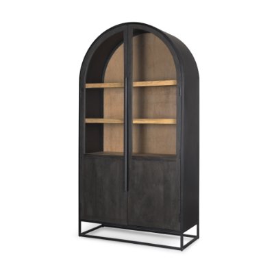 70827 - Sloan 42W x 80H Black Wood W/Black Metal Frame Arched Cabinet