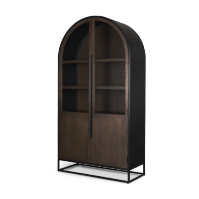 70828 - Sloan 42W x 80H Dark Brown Wood W/Black Metal Arched Curio Cabinet