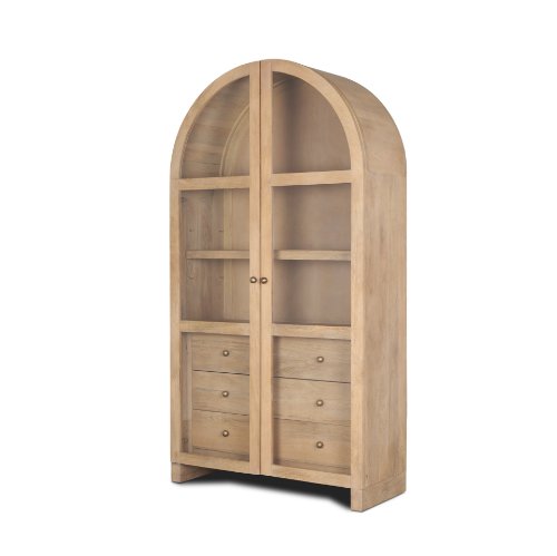 70825 - Suri Light Brown Wood W/Glass Doors Arched Curio Cabinet