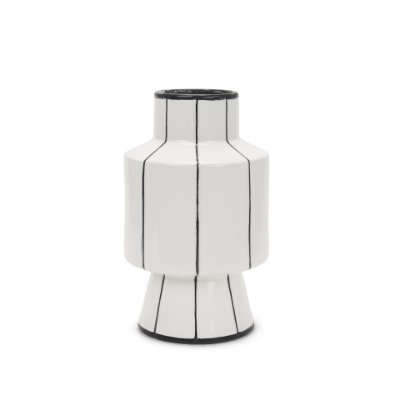 70961 - Dinah Small White w/ Black Stripes  Ceramic Vase