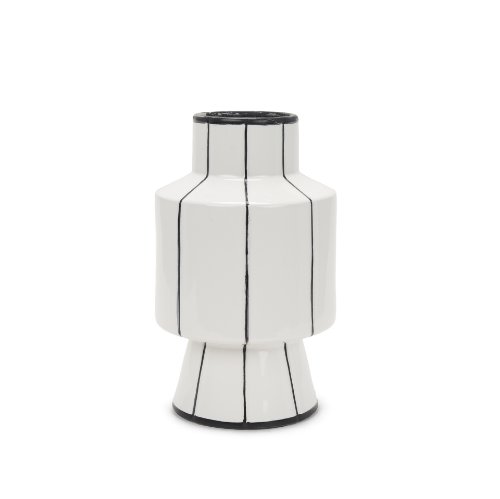 70961 - Dinah Small White w/ Black Stripes  Ceramic Vase
