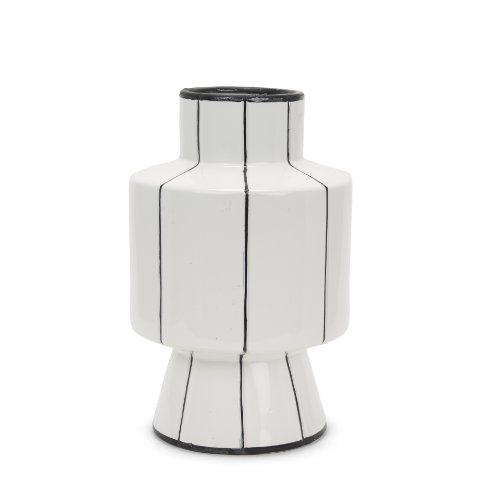 70962 - Dinah Large White w/ Black Stripes  Ceramic Vase