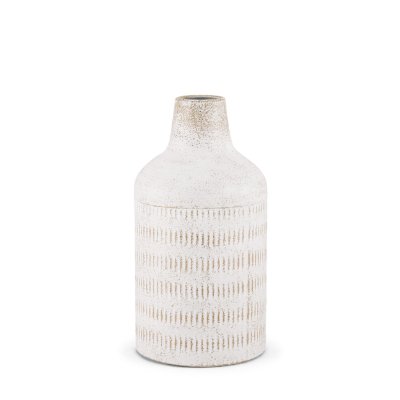 70941 - Tisha Small White W/ Terracotta Distressing Metal Vase