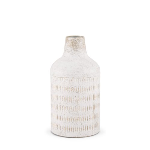 70941 - Tisha Small White W/ Terracotta Distressing Metal Vase