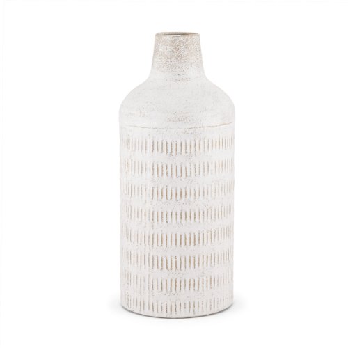 70942 - Tisha Large White W/ Terracotta Distressing Metal Vase