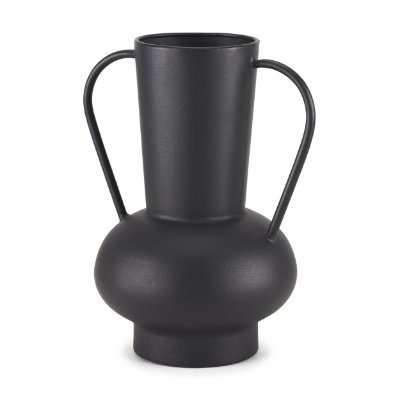 70944 - Tasya Large Matte Black w/ Handles Metal Vase