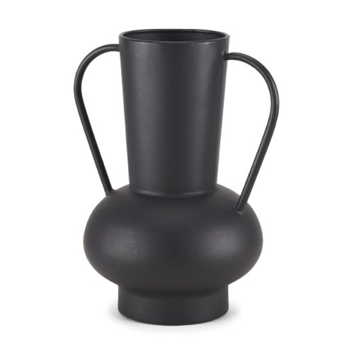 70944 - Tasya Large Matte Black w/ Handles Metal Vase