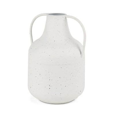 70960 - Treva Tall White w/ Black Speckles Metal Vase