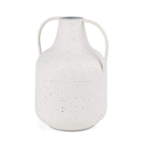 70960 - Treva Tall White w/ Black Speckles Metal Vase