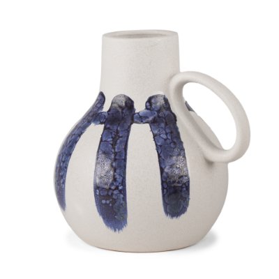 70976 - Truett White w/ Blue Stripes Ceramic Jug Vase