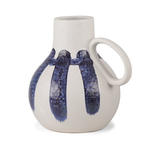 70976 - Truett White w/ Blue Stripes Ceramic Jug Vase