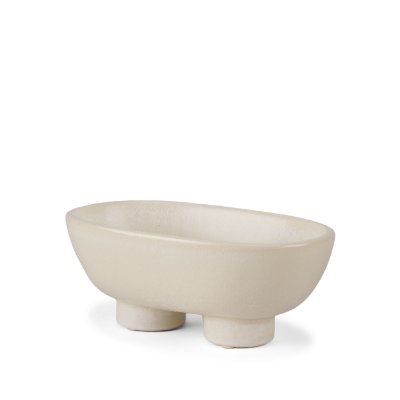 70978 - Tyren Cream Glazed Decorative Oblong Ceramic Bowl