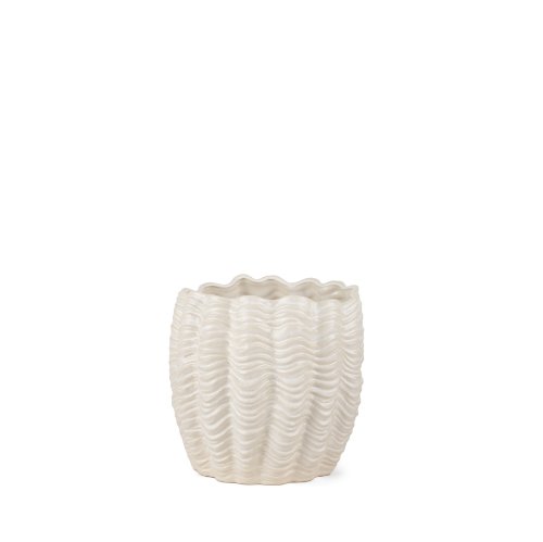 70987 - Velia Short Seashell Sculptural Cream Glazed Ceramic Vase