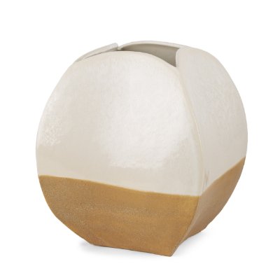 70990 - Vania Short Off White w/ Tan Textured Ceramic Vase