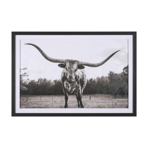 Longhorn Last Call BW by Nathan Larson Hand Embelished Textured Framed Photo Art Print Matted under 