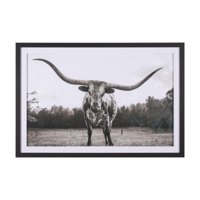15456 - Longhorn Last Call BW by Nathan Larson Hand Embelished Textured Framed Photo Art Print Matted under 