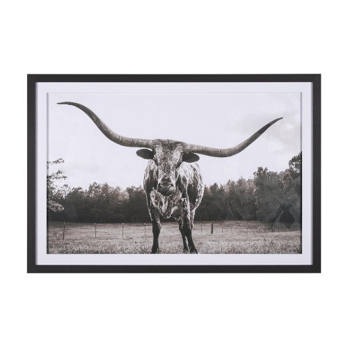15456 - Longhorn Last Call BW by Nathan Larson Hand Embelished Textured Framed Photo Art Print Matted under 